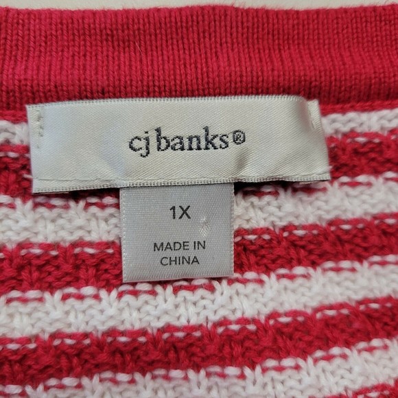 CJ Banks Women's Sweater Red White Striped Cotton Knit 3/4 Sleeve Plus Size 1X - Picture 6 of 6